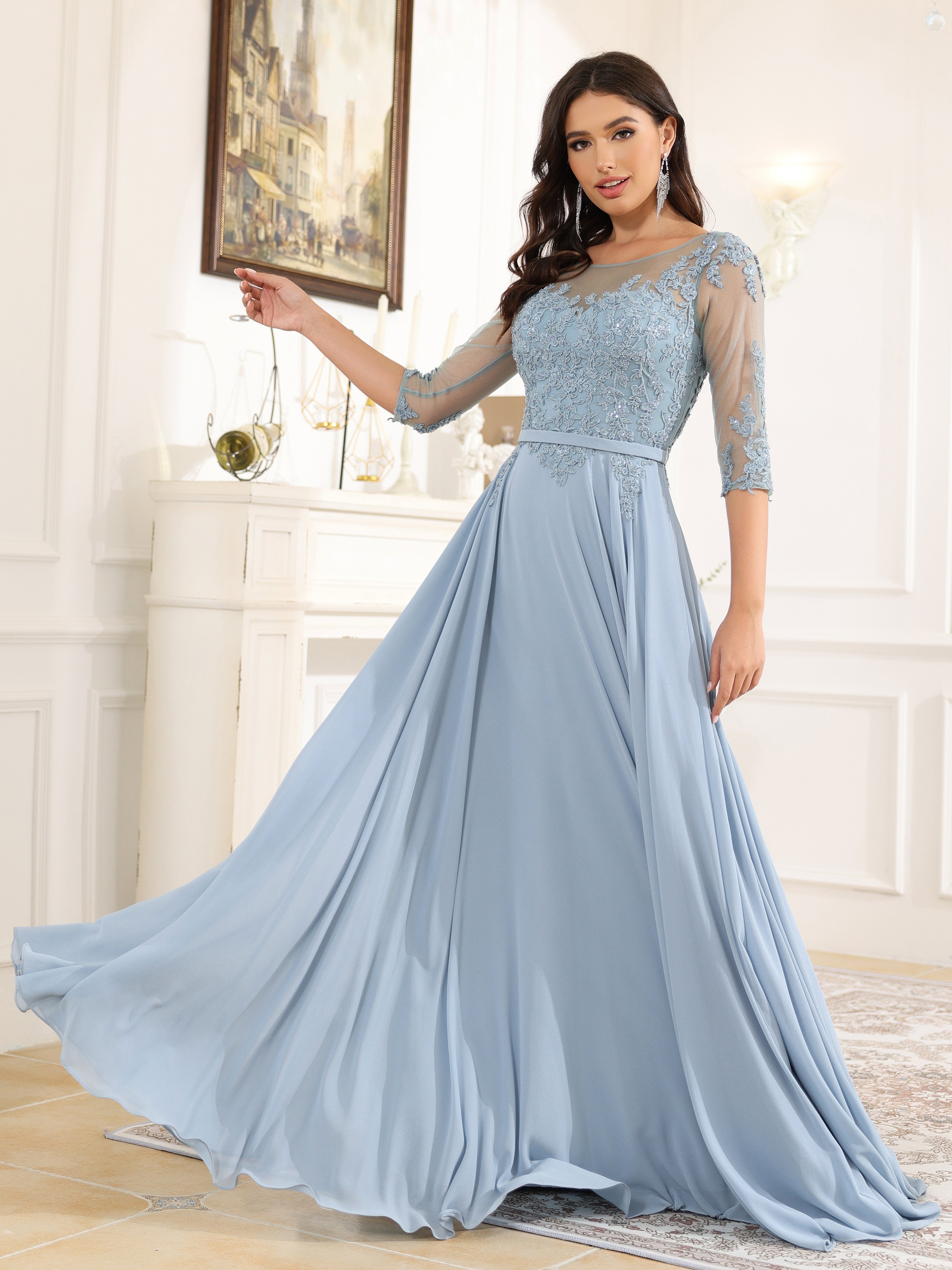 Half Sleeves A Line Chiffon Mother of the  Groom Dress