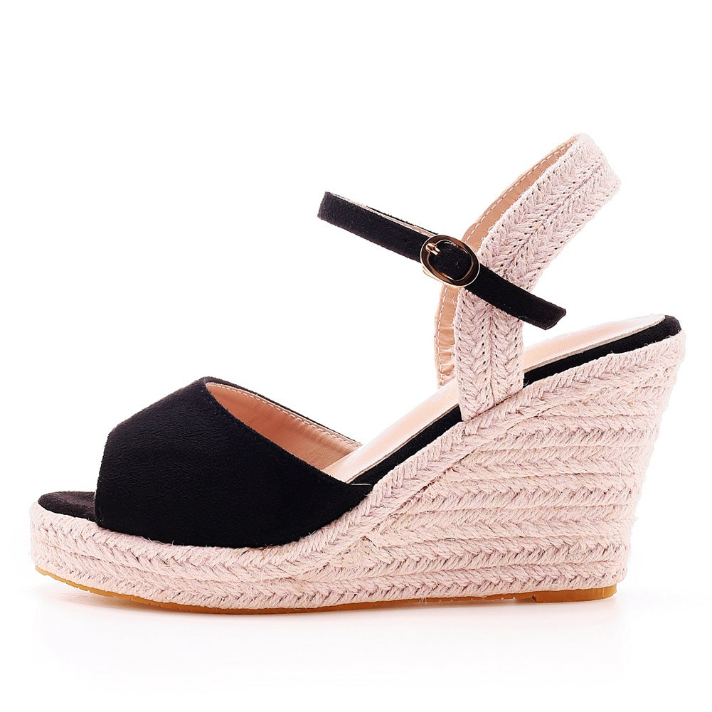 Peep Toe Espadrille Buckle Strap Wedge Sandals