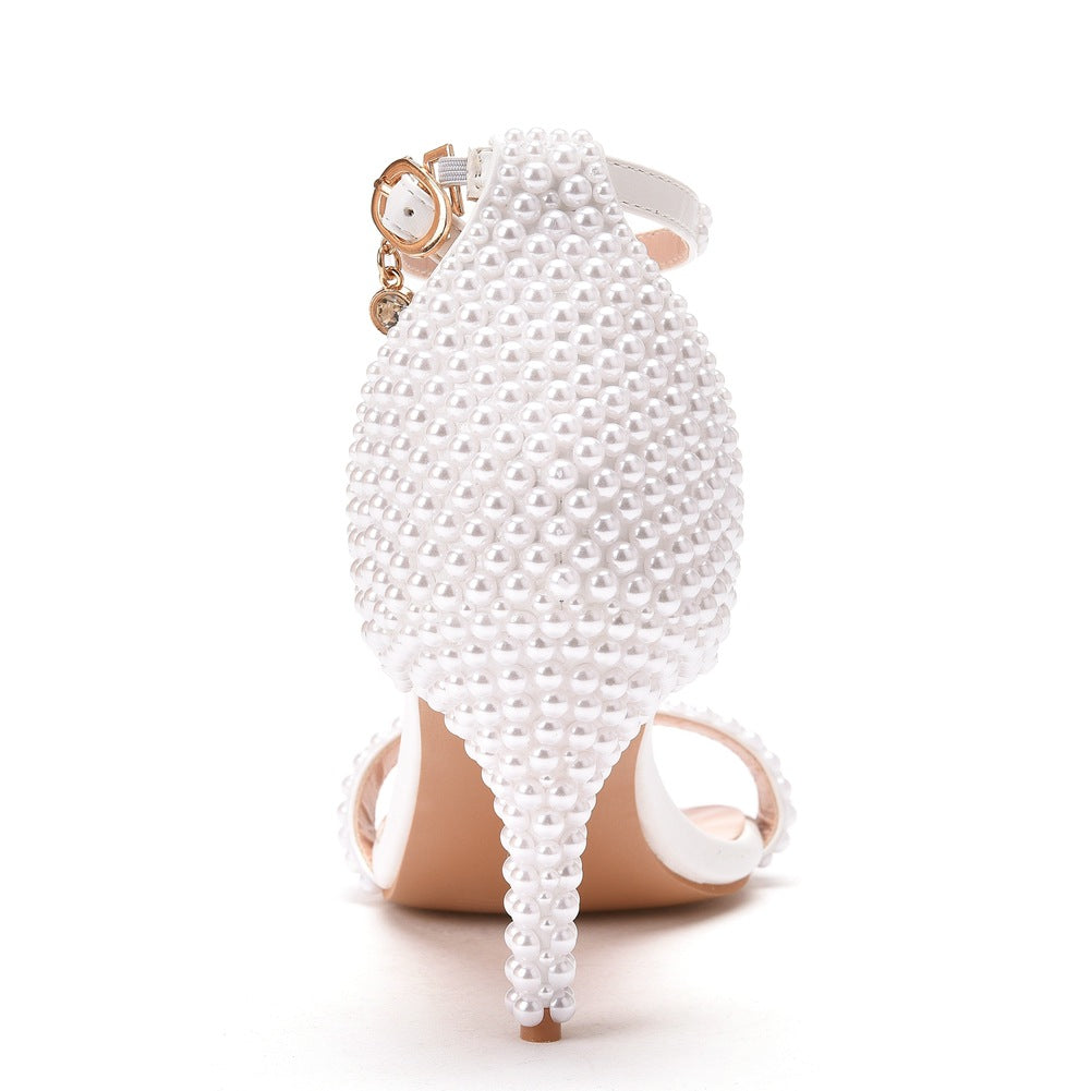 Open Toe Pearl Ankle Strap Wedding High Heel