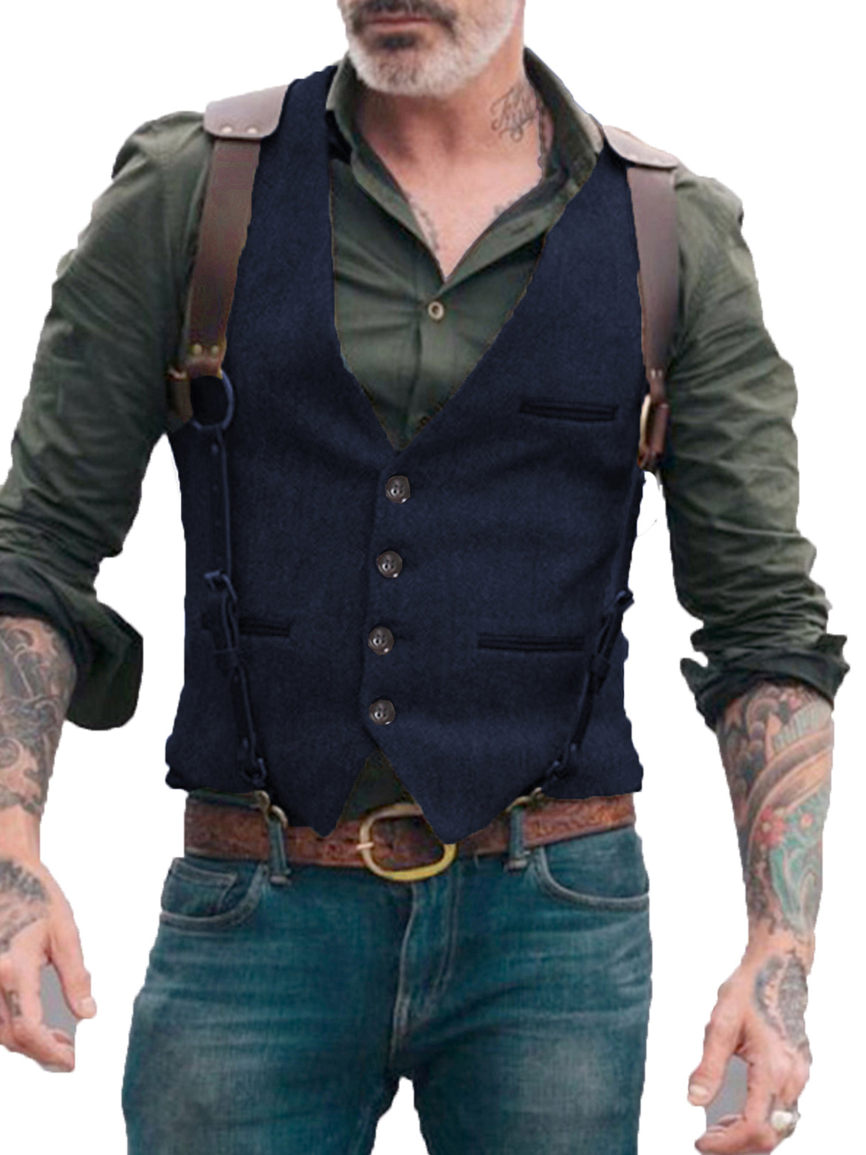 Vest Men's Suit Vest Standing Collar Herringbone Vest