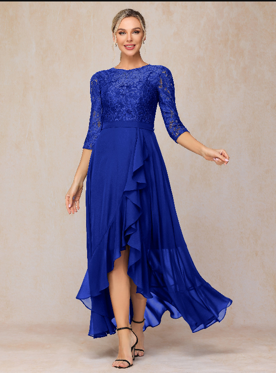 Ankle Length Short Sleeves Chiffon Lace Mother Of The Bride Dress