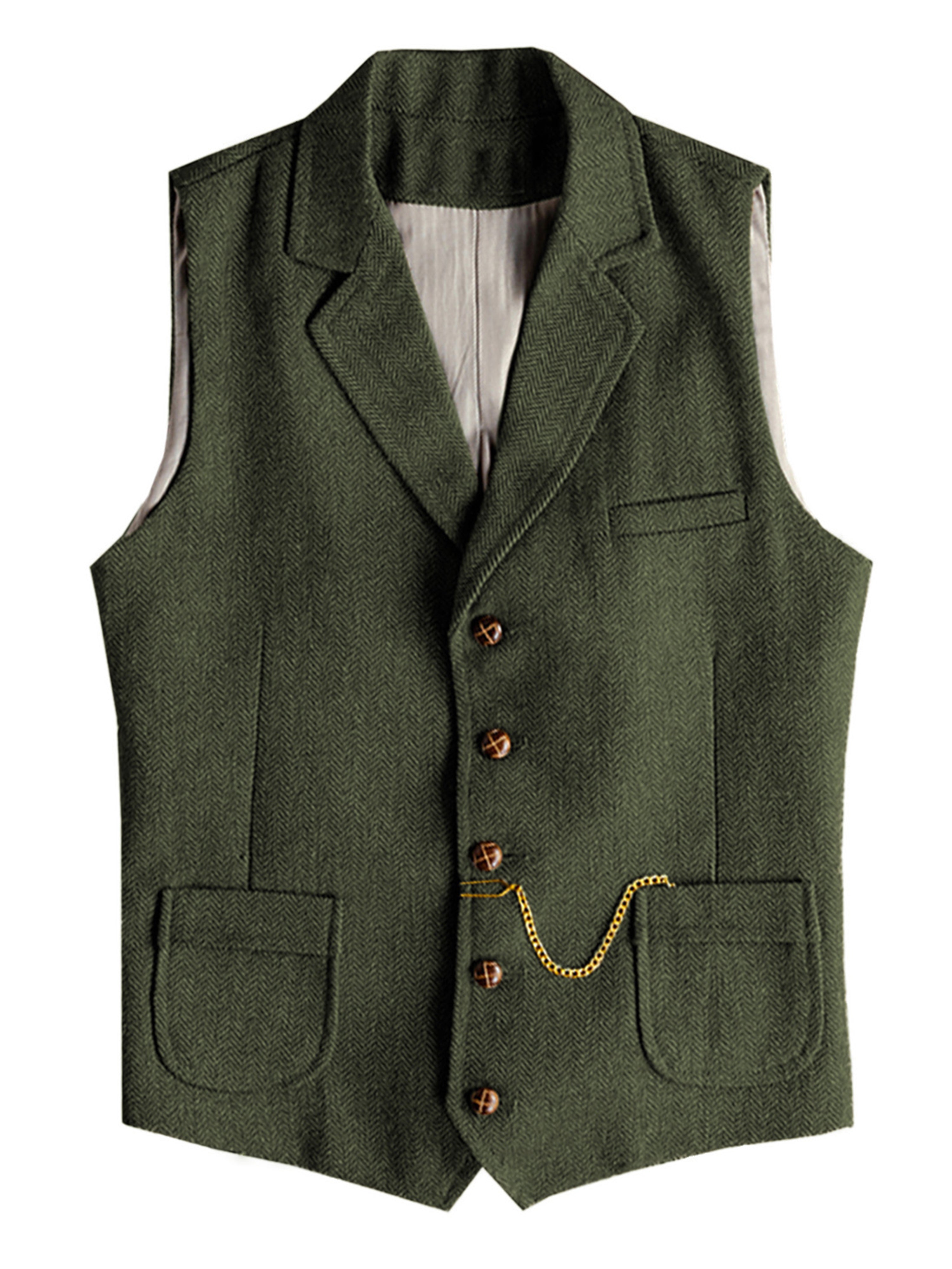 Herringbone Print Casual Vest Single-Breasted Vest