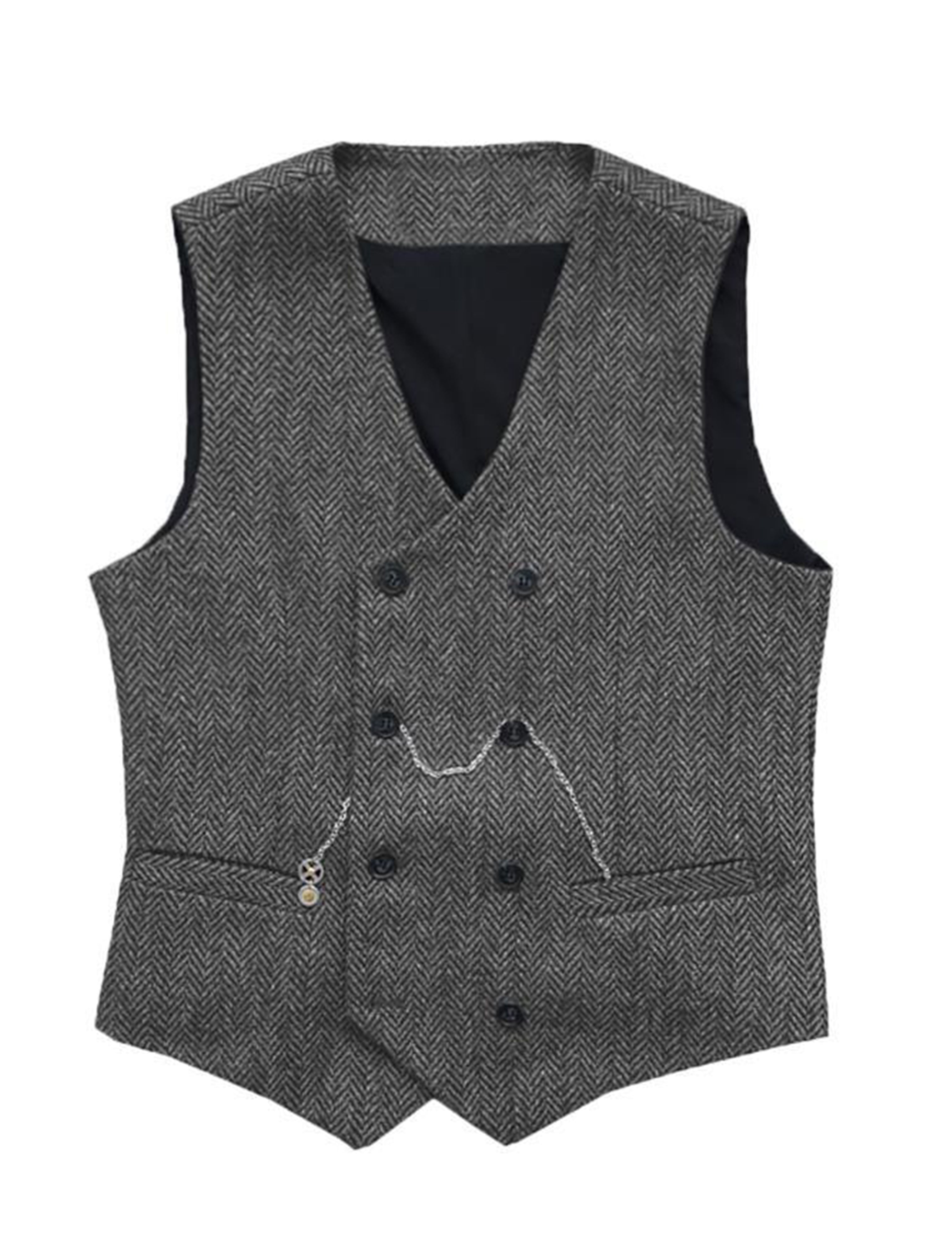 Vest Men's Suit Vest Standing Collar Herringbone Vest