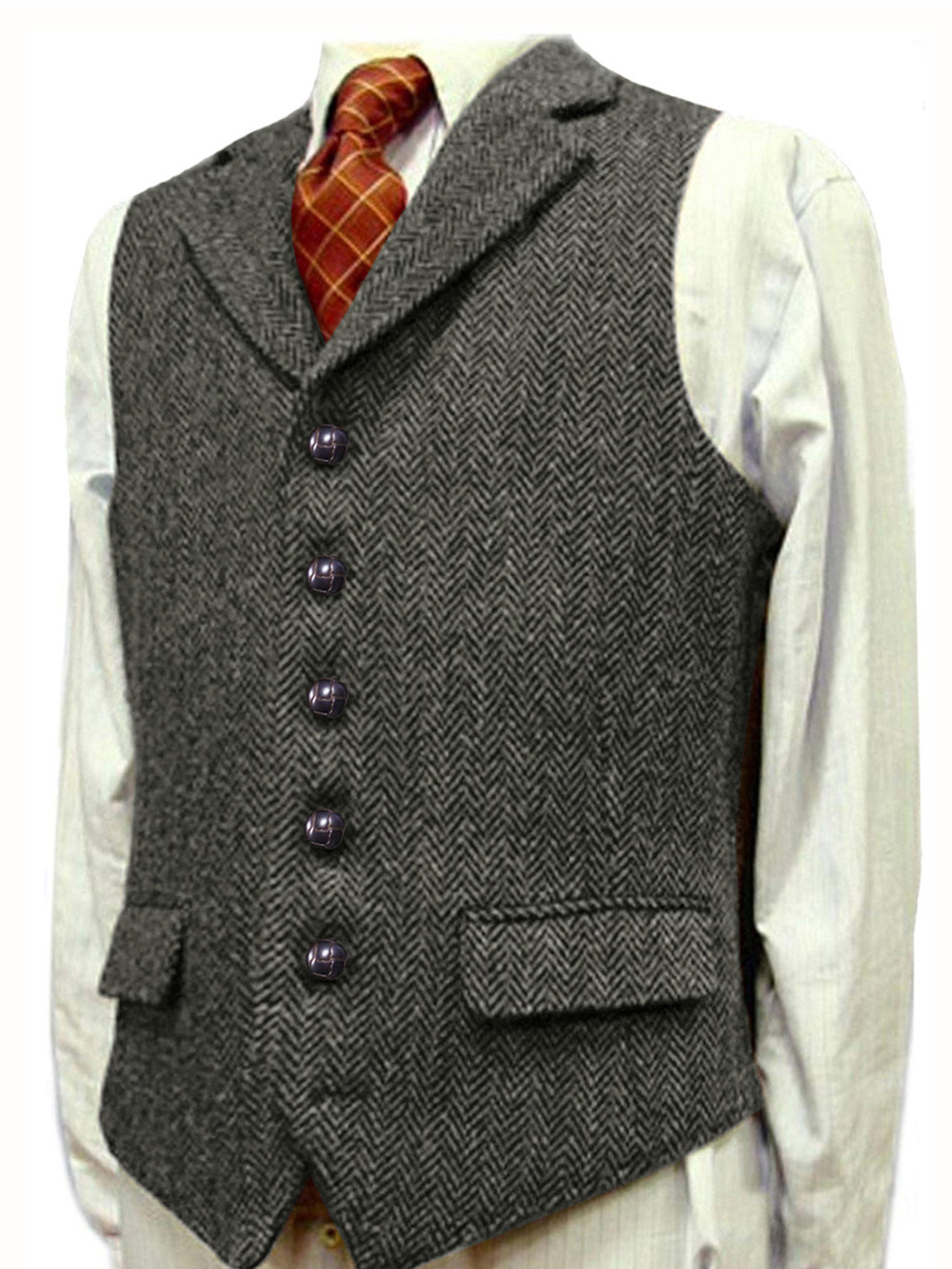 Man's Vest Herringbone Wedding Groom Best Business Slim Vest