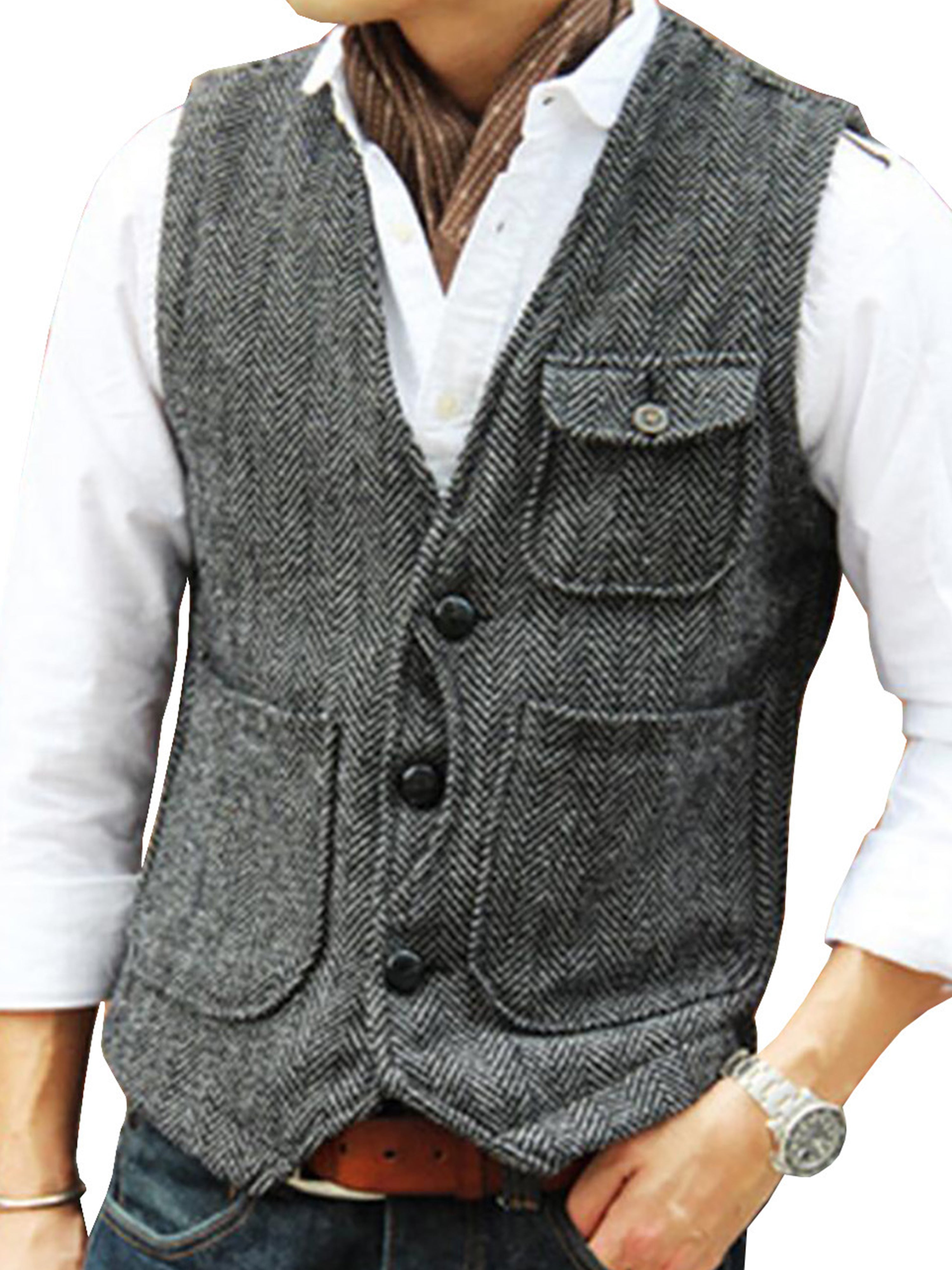 Tweed Suit Men's Suit V-Neck Vest