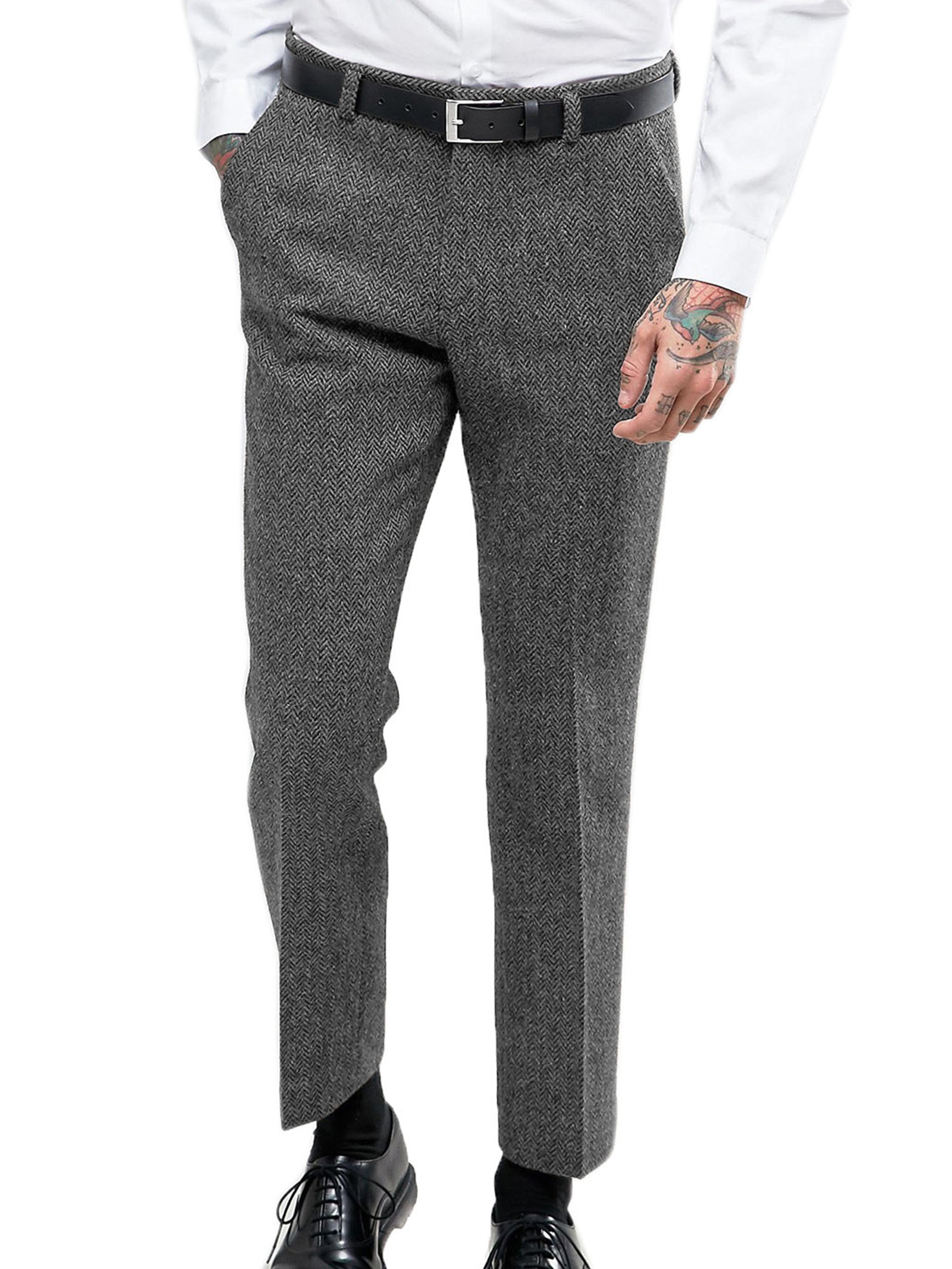 Men's Formal Casual Vintage Suit Pants Grey