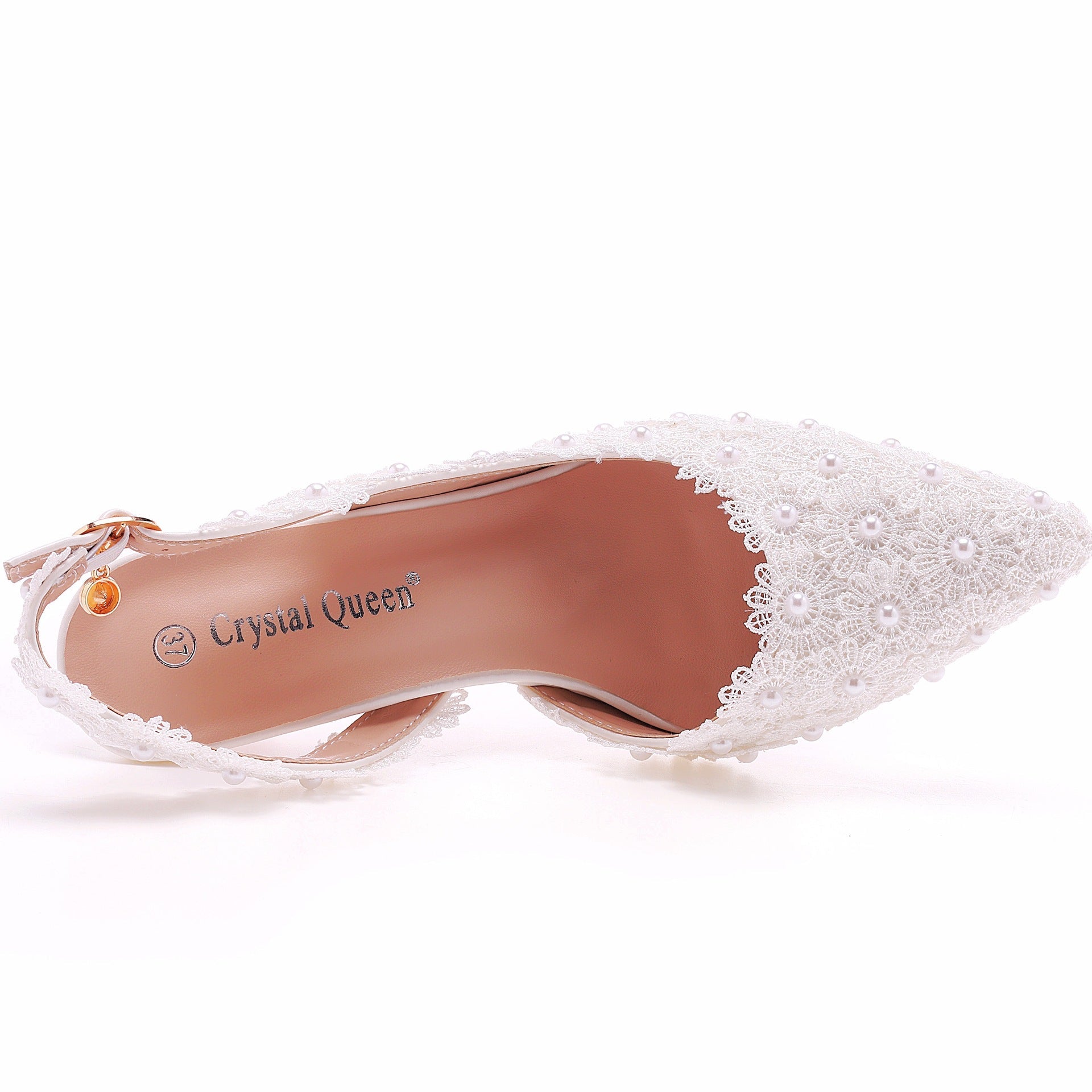 Pointed Toe White Lace Flower Slingback High Heels