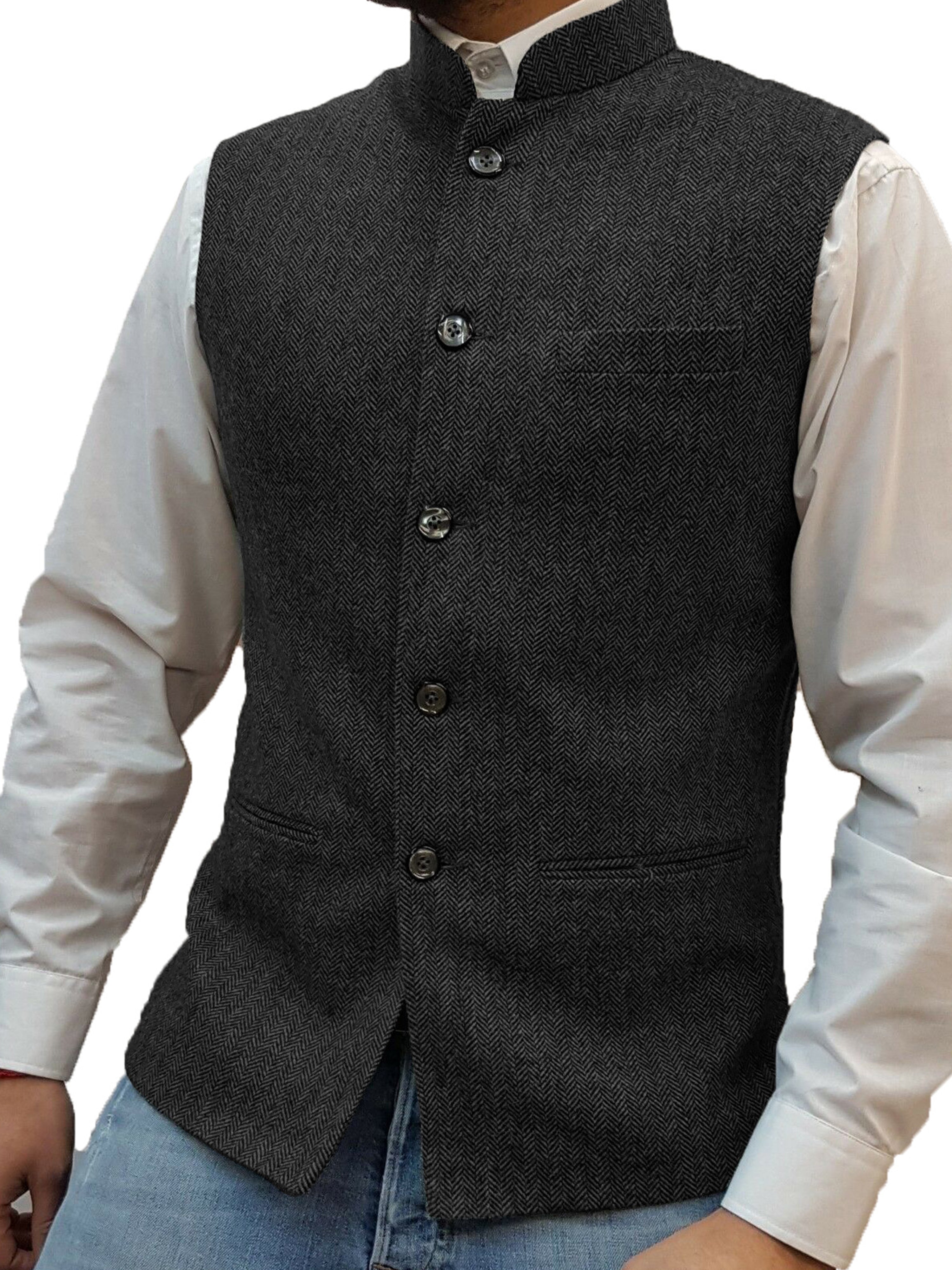 Men's Suit Vest Standing Collar Herringbone Vest