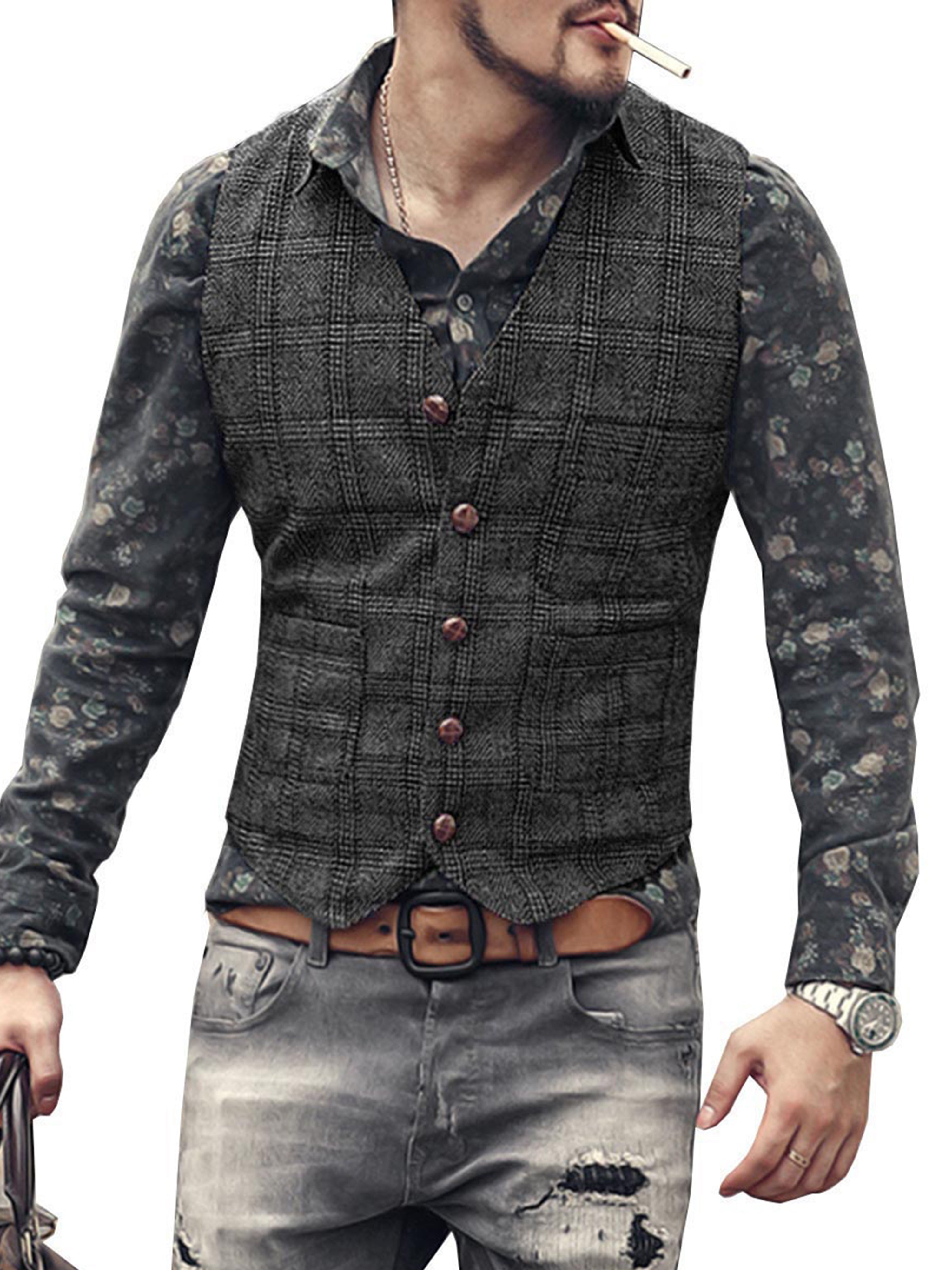 Men's Plaid Casual Vest Groom's Best Man Slim Fit Vest