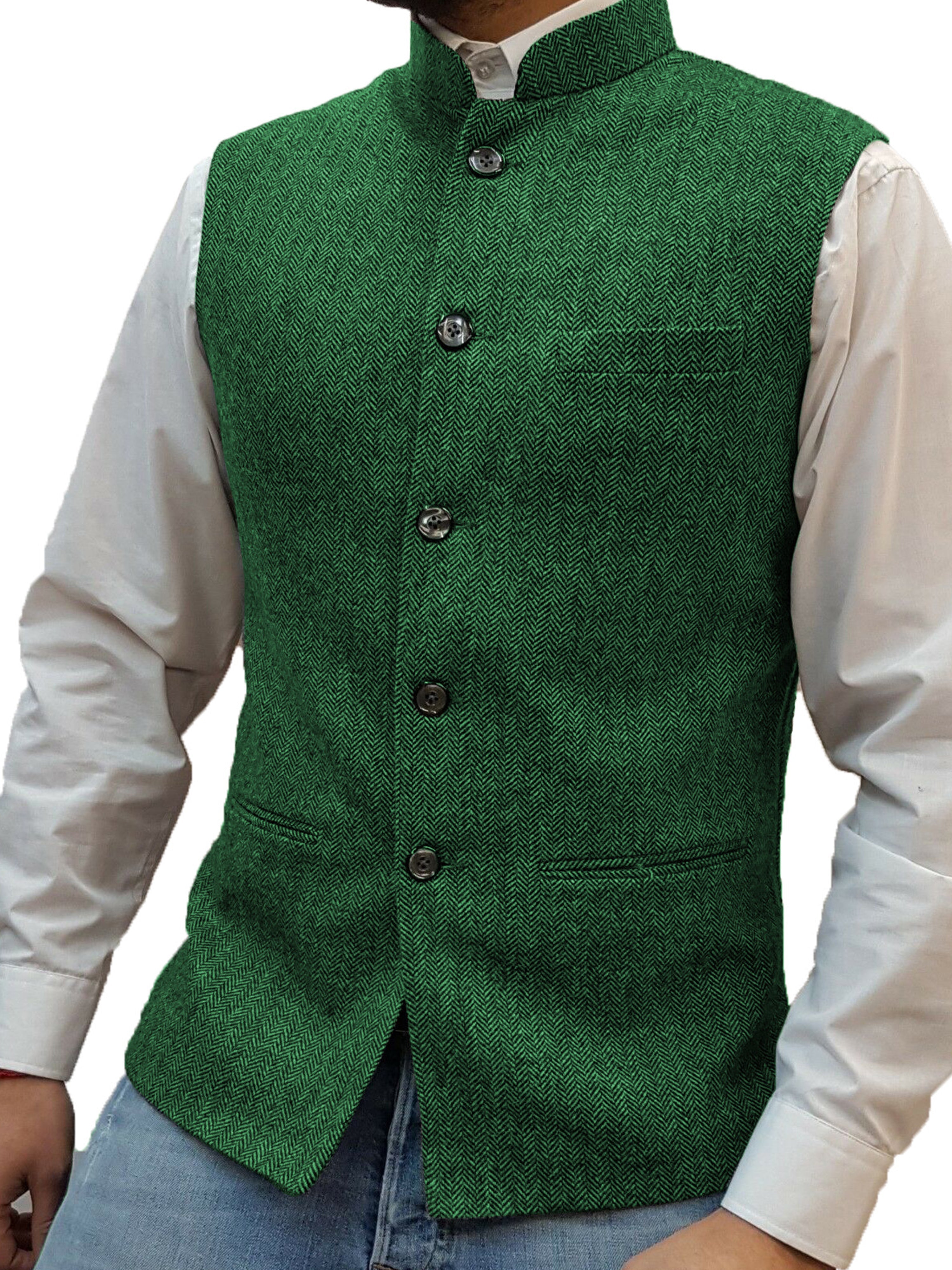 Men's Suit Vest Standing Collar Herringbone Vest