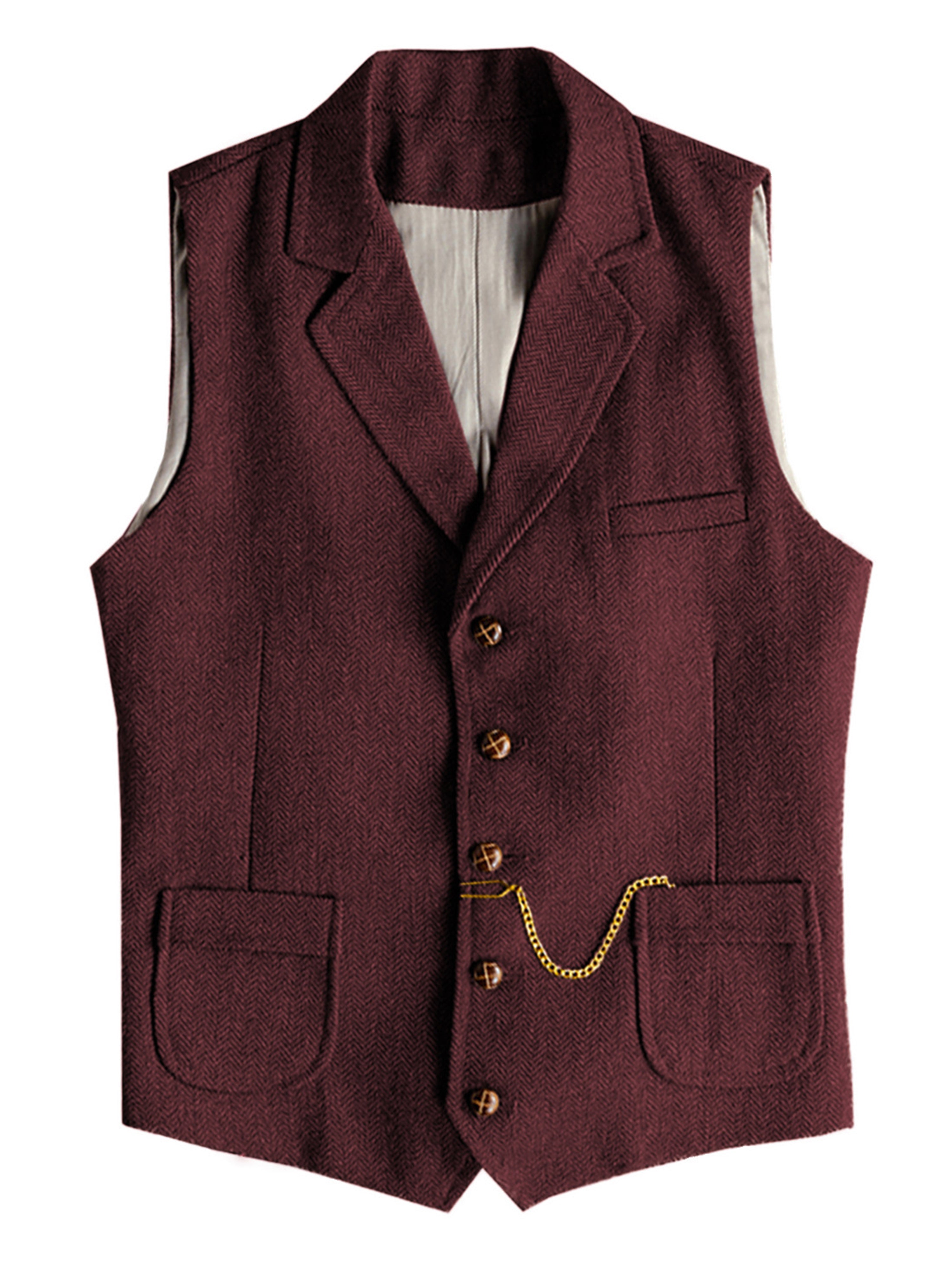 Herringbone Print Casual Vest Single-Breasted Vest