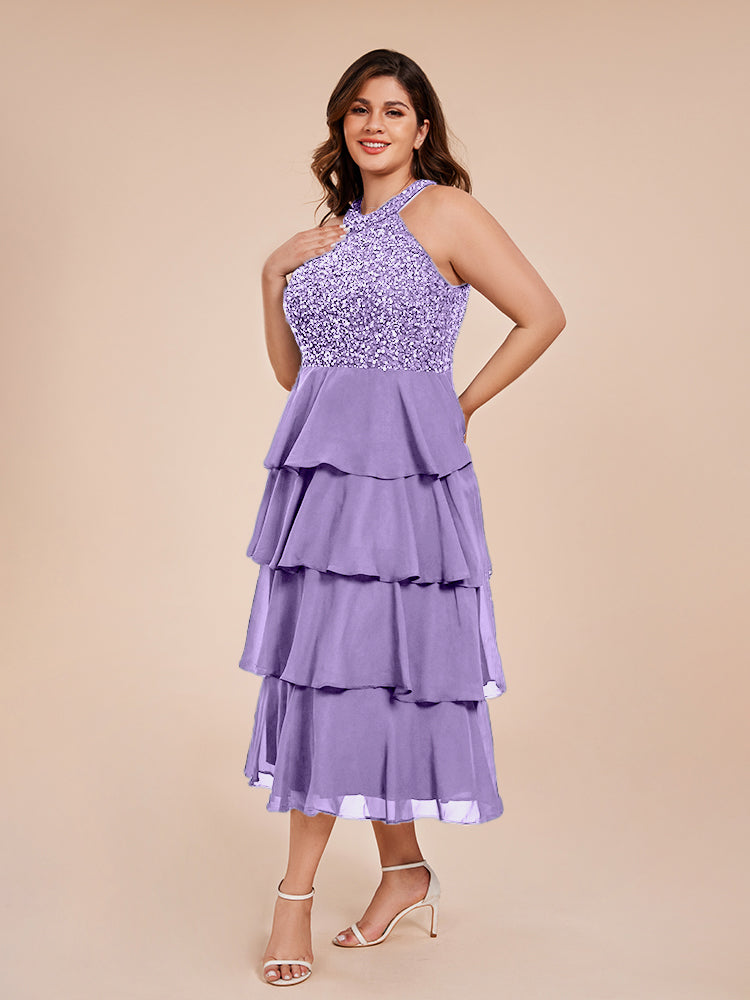 A Line Halter Delicate Beaded Top Layered Chiffon Mother of the  Groom Dress