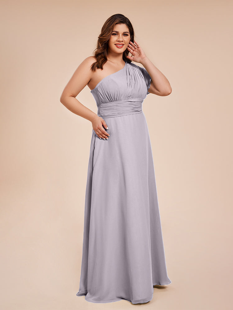 Allison One Shoulder Chiffon Plus Size Bridesmaid Dresses with Slit