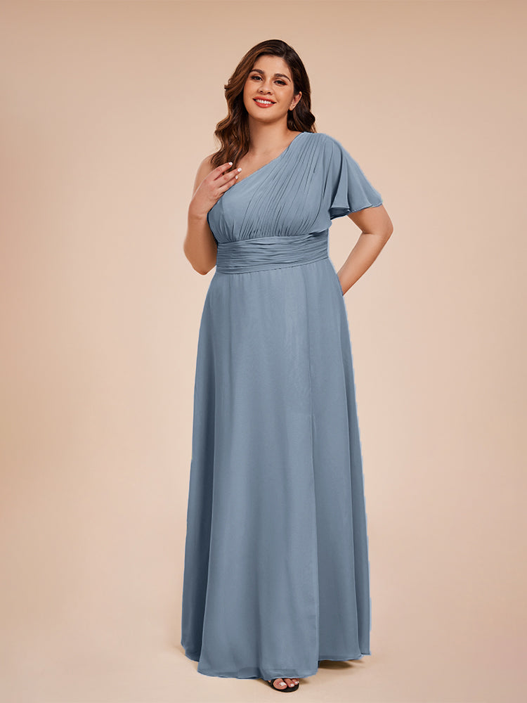 Allison One Shoulder Chiffon Plus Size Bridesmaid Dresses with Slit