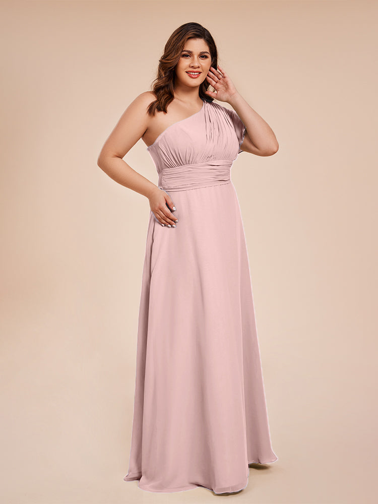 Allison One Shoulder Chiffon Plus Size Bridesmaid Dresses with Slit