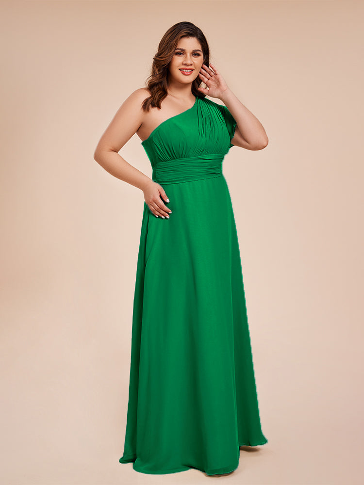 Allison One Shoulder Chiffon Plus Size Bridesmaid Dresses with Slit