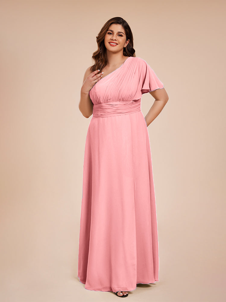 Allison One Shoulder Chiffon Plus Size Bridesmaid Dresses with Slit