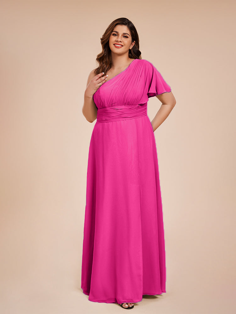 Allison One Shoulder Chiffon Plus Size Bridesmaid Dresses with Slit