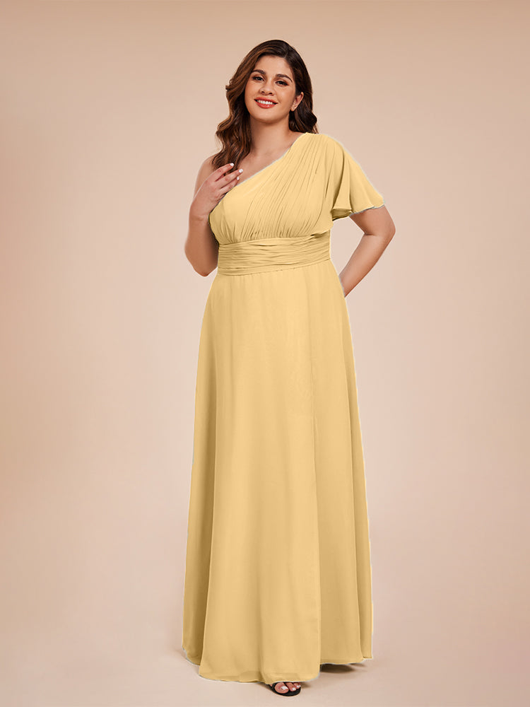 Allison One Shoulder Chiffon Plus Size Bridesmaid Dresses with Slit