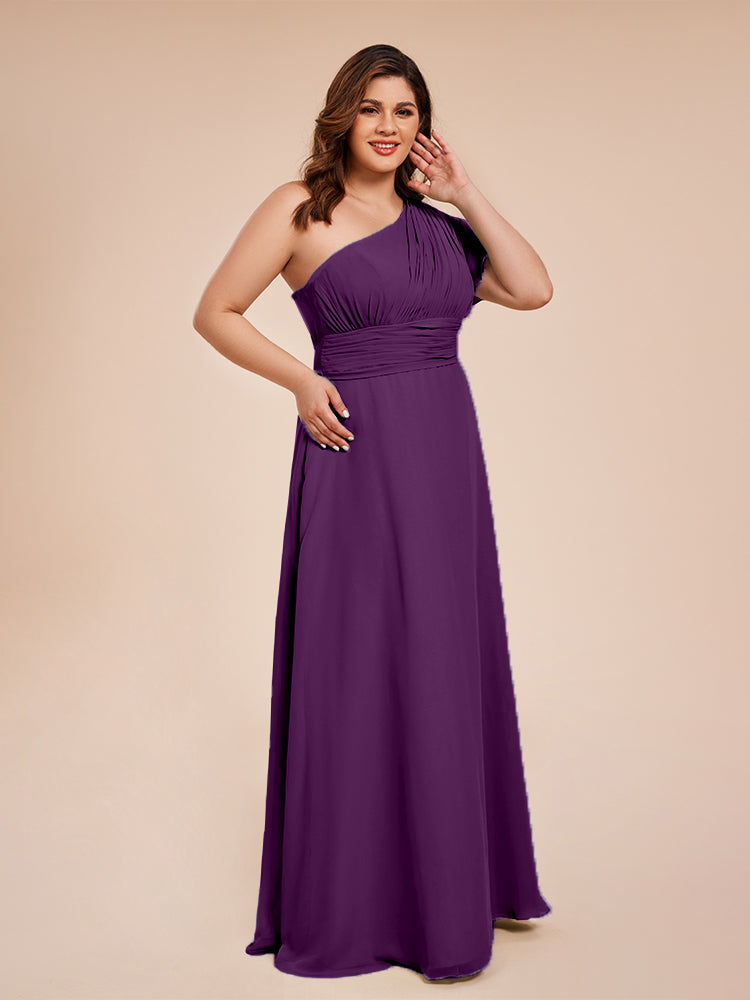 Allison One Shoulder Chiffon Plus Size Bridesmaid Dresses with Slit