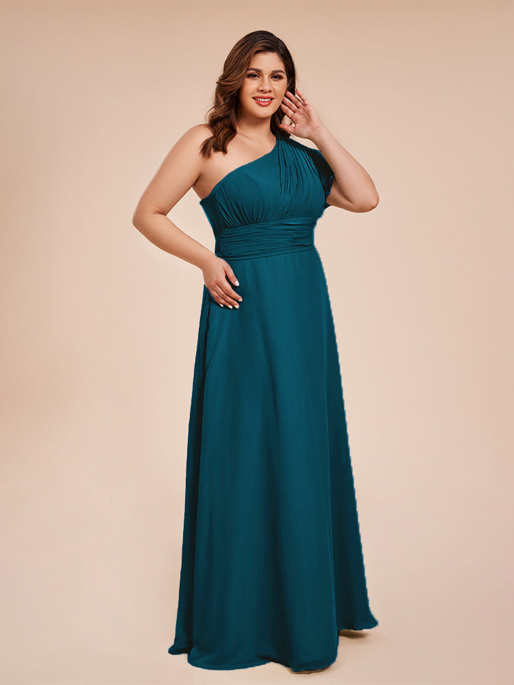 Allison One Shoulder Chiffon Plus Size Bridesmaid Dresses with Slit