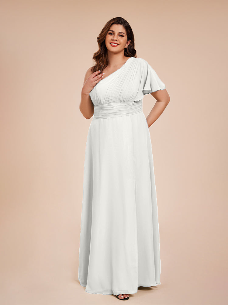 Allison One Shoulder Chiffon Plus Size Bridesmaid Dresses with Slit