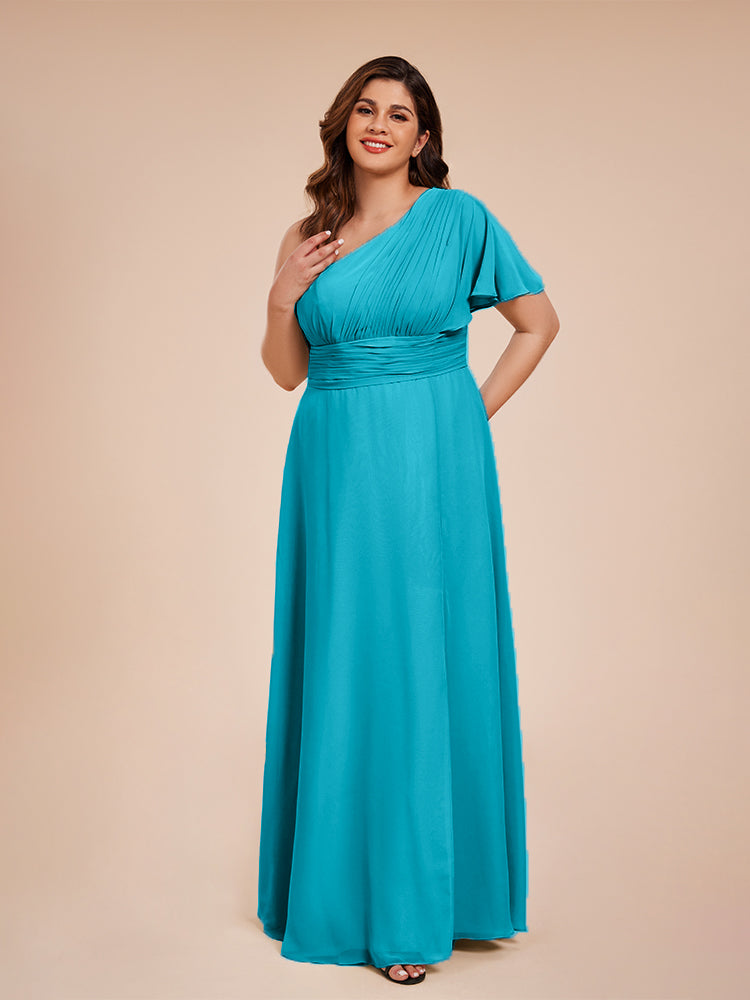 Allison One Shoulder Chiffon Plus Size Bridesmaid Dresses with Slit