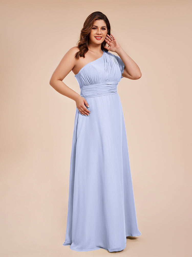 Allison One Shoulder Chiffon Plus Size Bridesmaid Dresses with Slit