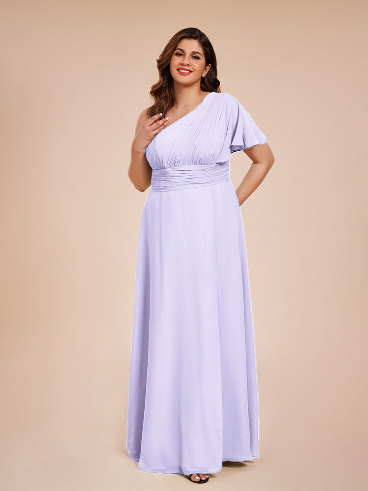 Allison One Shoulder Chiffon Plus Size Bridesmaid Dresses with Slit