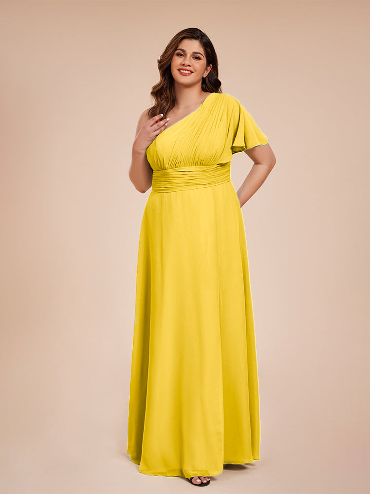 Allison One Shoulder Chiffon Plus Size Bridesmaid Dresses with Slit