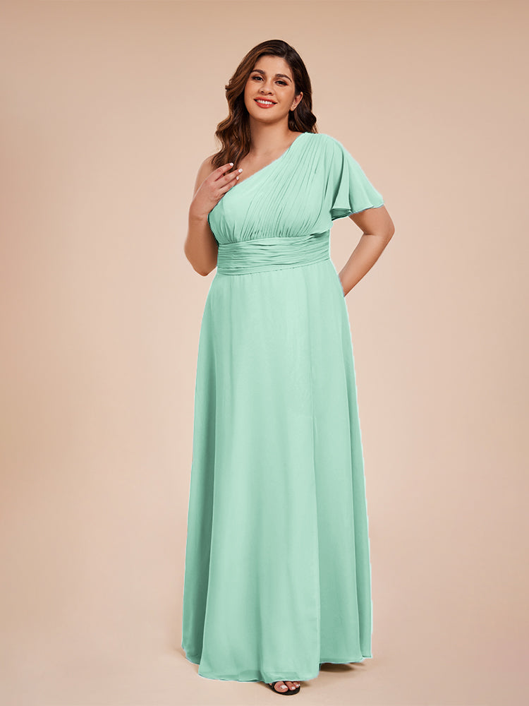 Allison One Shoulder Chiffon Plus Size Bridesmaid Dresses with Slit