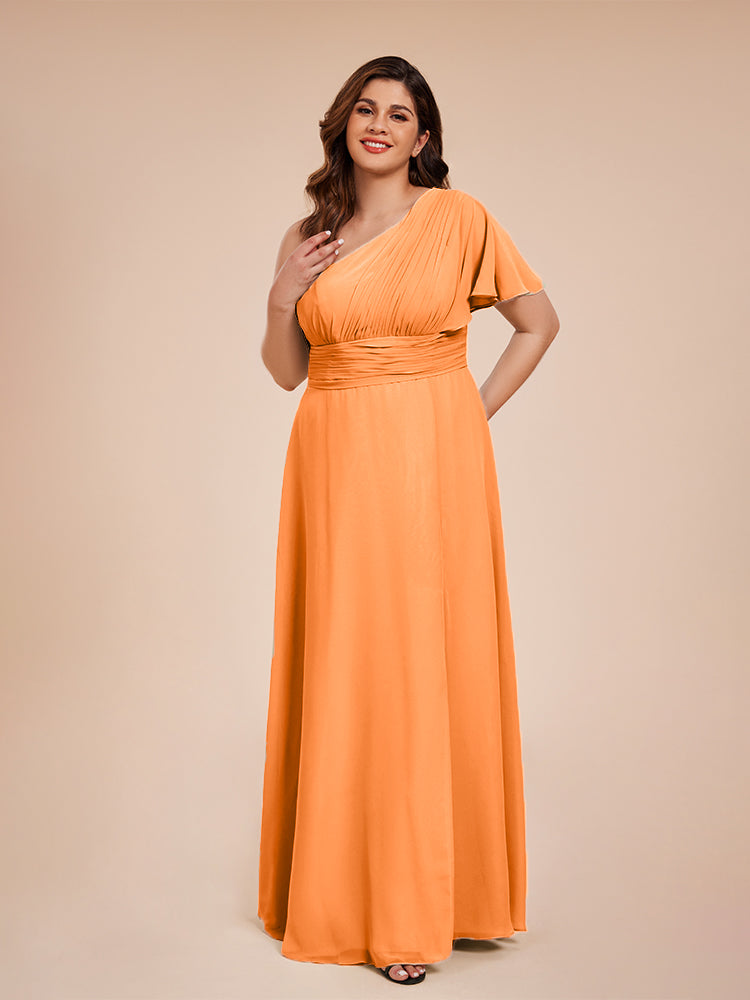 Allison One Shoulder Chiffon Plus Size Bridesmaid Dresses with Slit