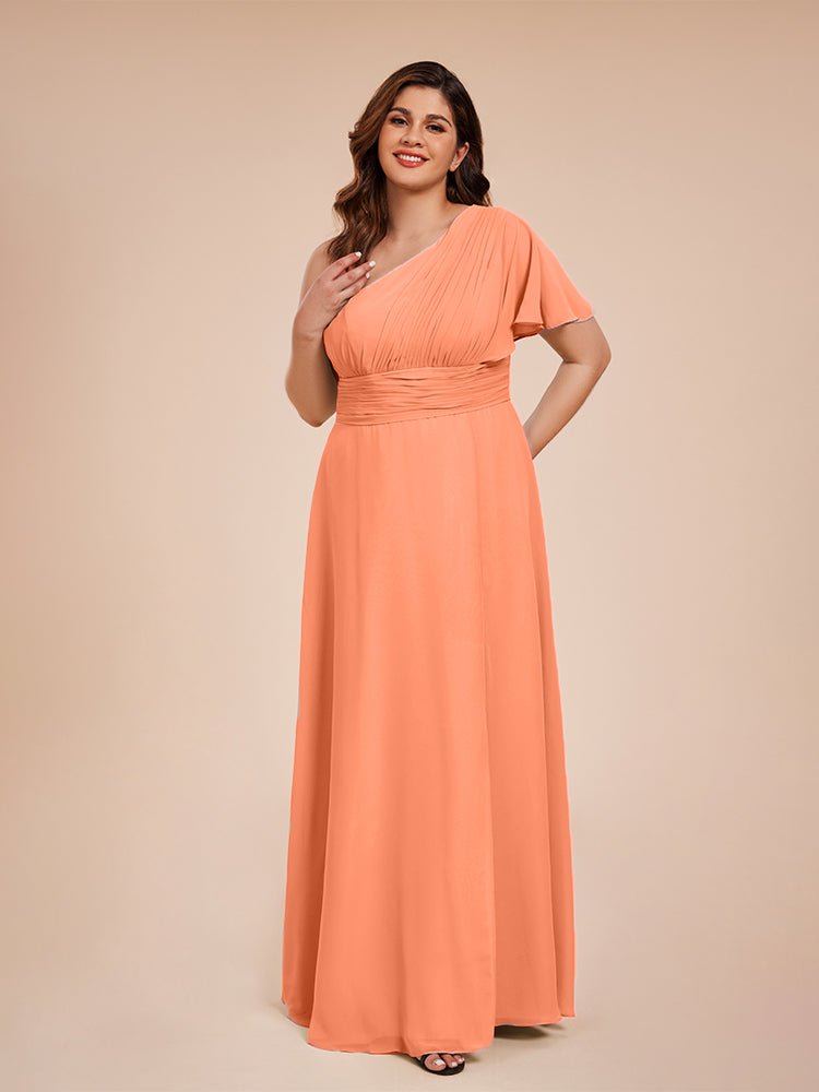 Allison One Shoulder Chiffon Plus Size Bridesmaid Dresses with Slit