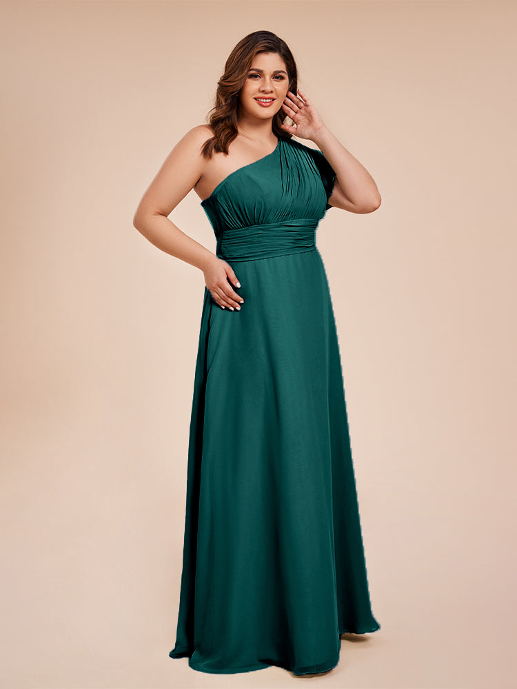 Allison One Shoulder Chiffon Plus Size Bridesmaid Dresses with Slit