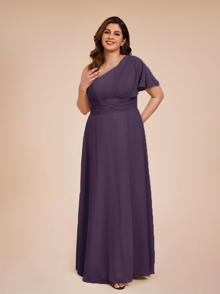 Allison One Shoulder Chiffon Plus Size Bridesmaid Dresses with Slit