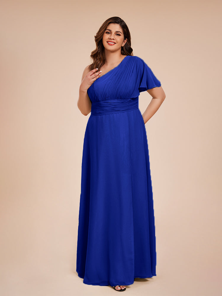 Allison One Shoulder Chiffon Plus Size Bridesmaid Dresses with Slit