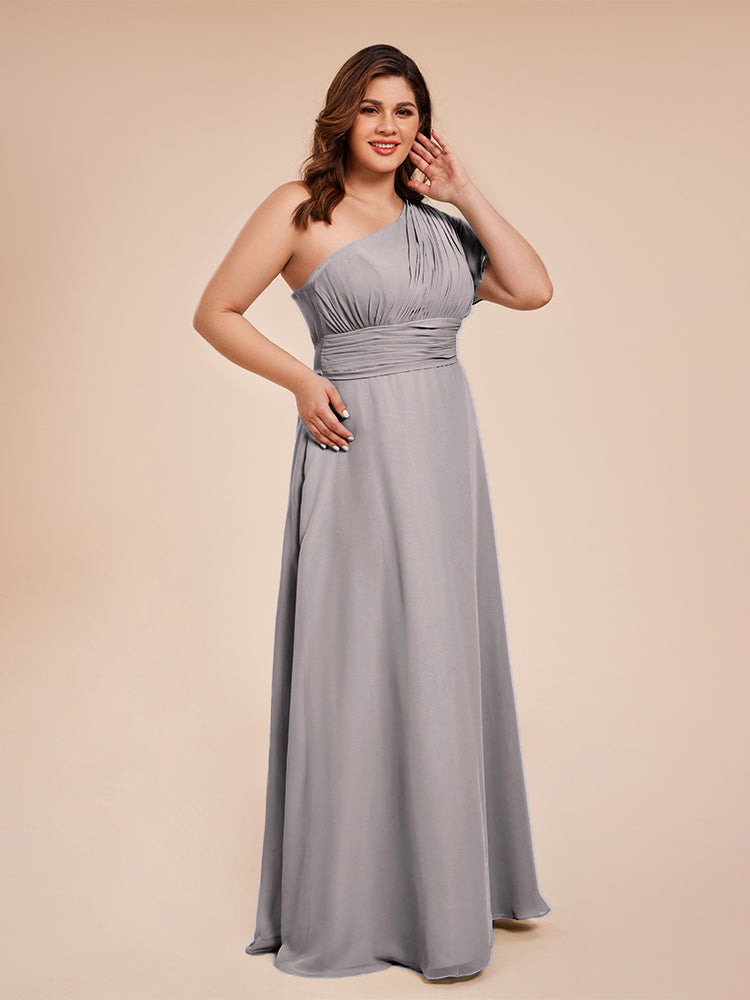 Allison One Shoulder Chiffon Plus Size Bridesmaid Dresses with Slit