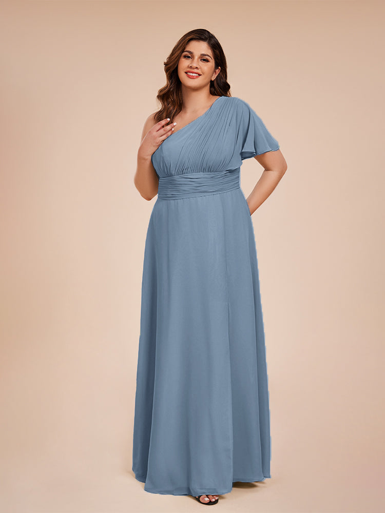 Allison One Shoulder Chiffon Plus Size Bridesmaid Dresses with Slit