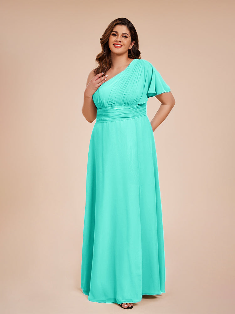 Allison One Shoulder Chiffon Plus Size Bridesmaid Dresses with Slit