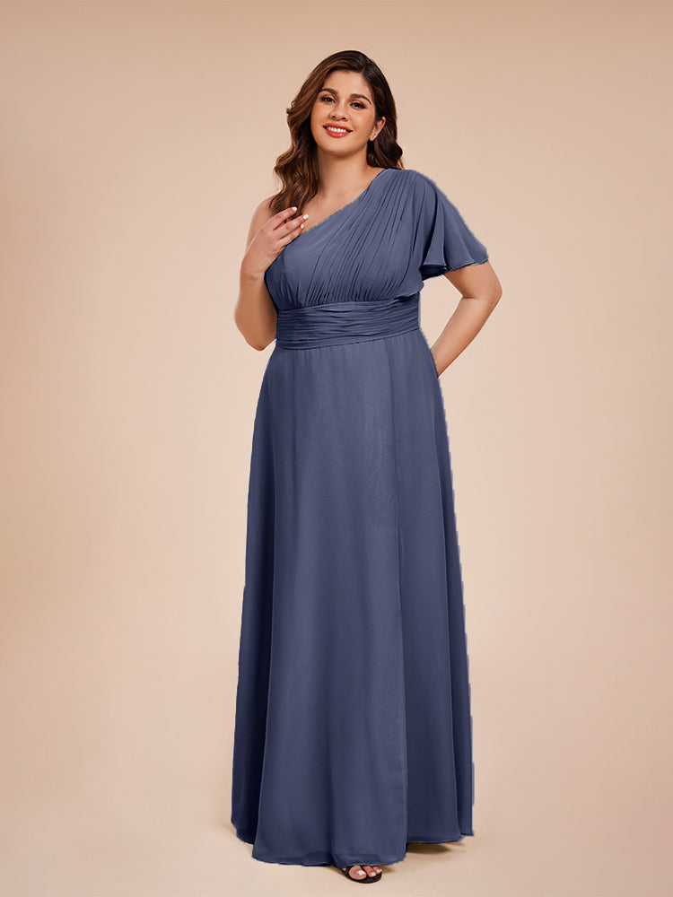 Allison One Shoulder Chiffon Plus Size Bridesmaid Dresses with Slit