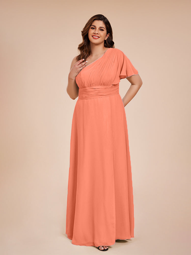 Allison One Shoulder Chiffon Plus Size Bridesmaid Dresses with Slit