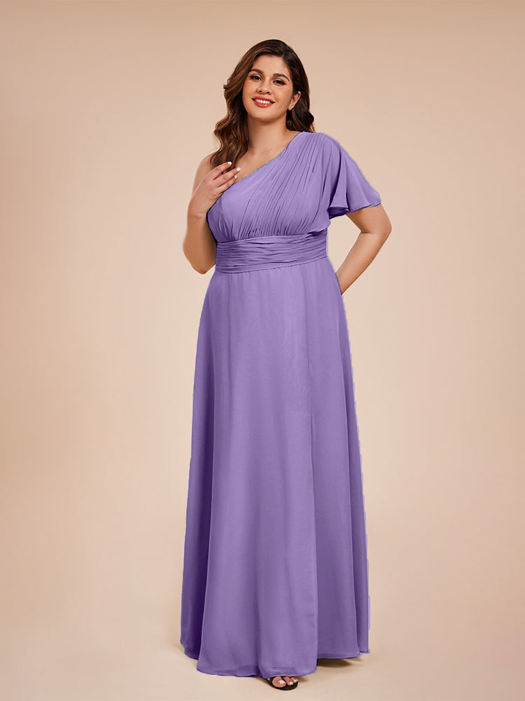 Allison One Shoulder Chiffon Plus Size Bridesmaid Dresses with Slit