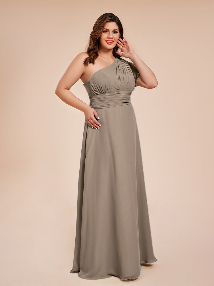 Allison One Shoulder Chiffon Plus Size Bridesmaid Dresses with Slit