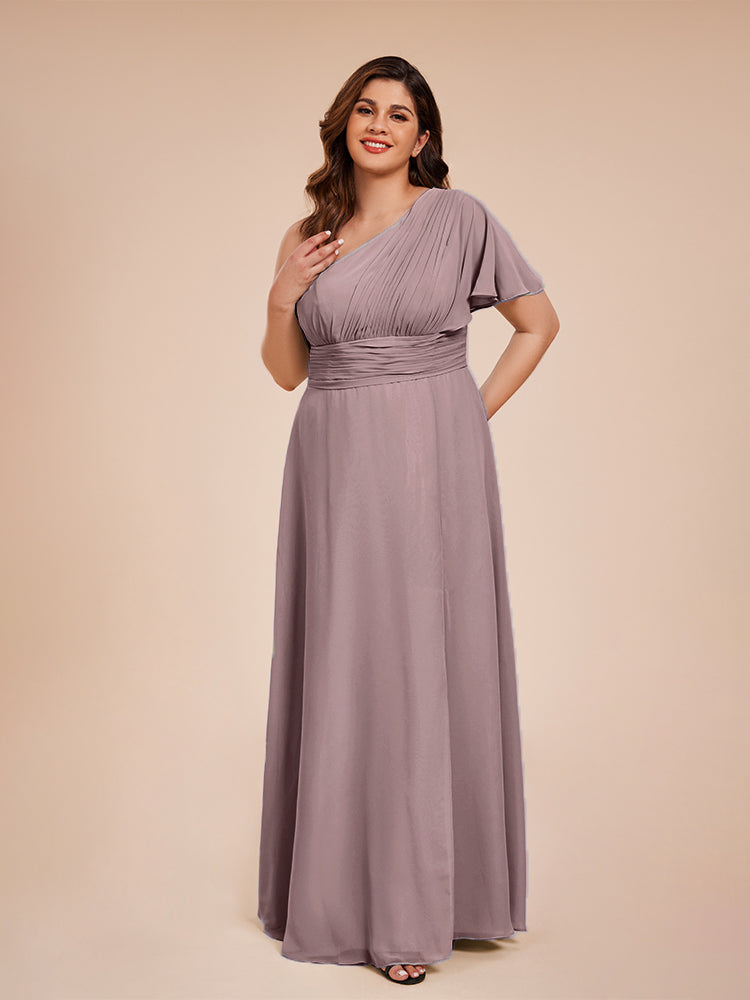 Allison One Shoulder Chiffon Plus Size Bridesmaid Dresses with Slit