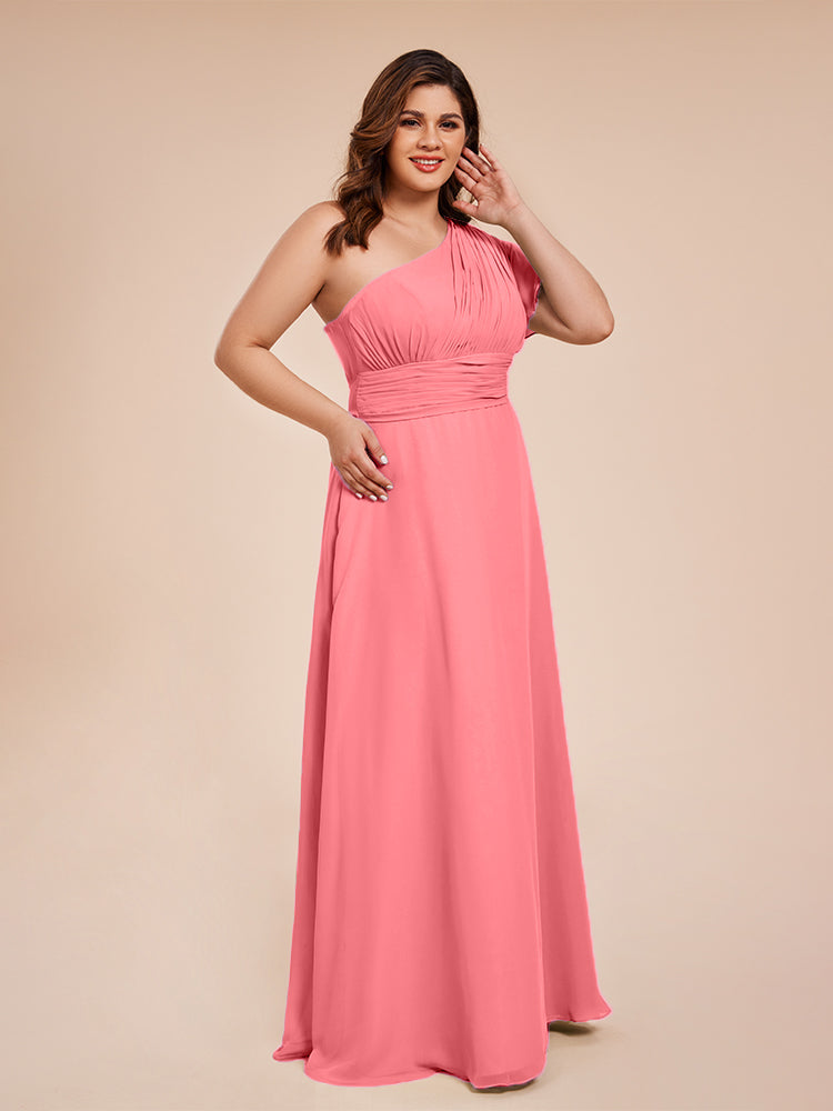 Allison One Shoulder Chiffon Plus Size Bridesmaid Dresses with Slit