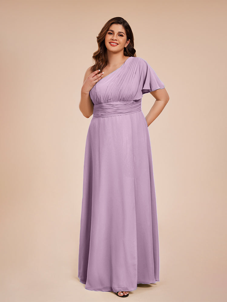 Allison One Shoulder Chiffon Plus Size Bridesmaid Dresses with Slit