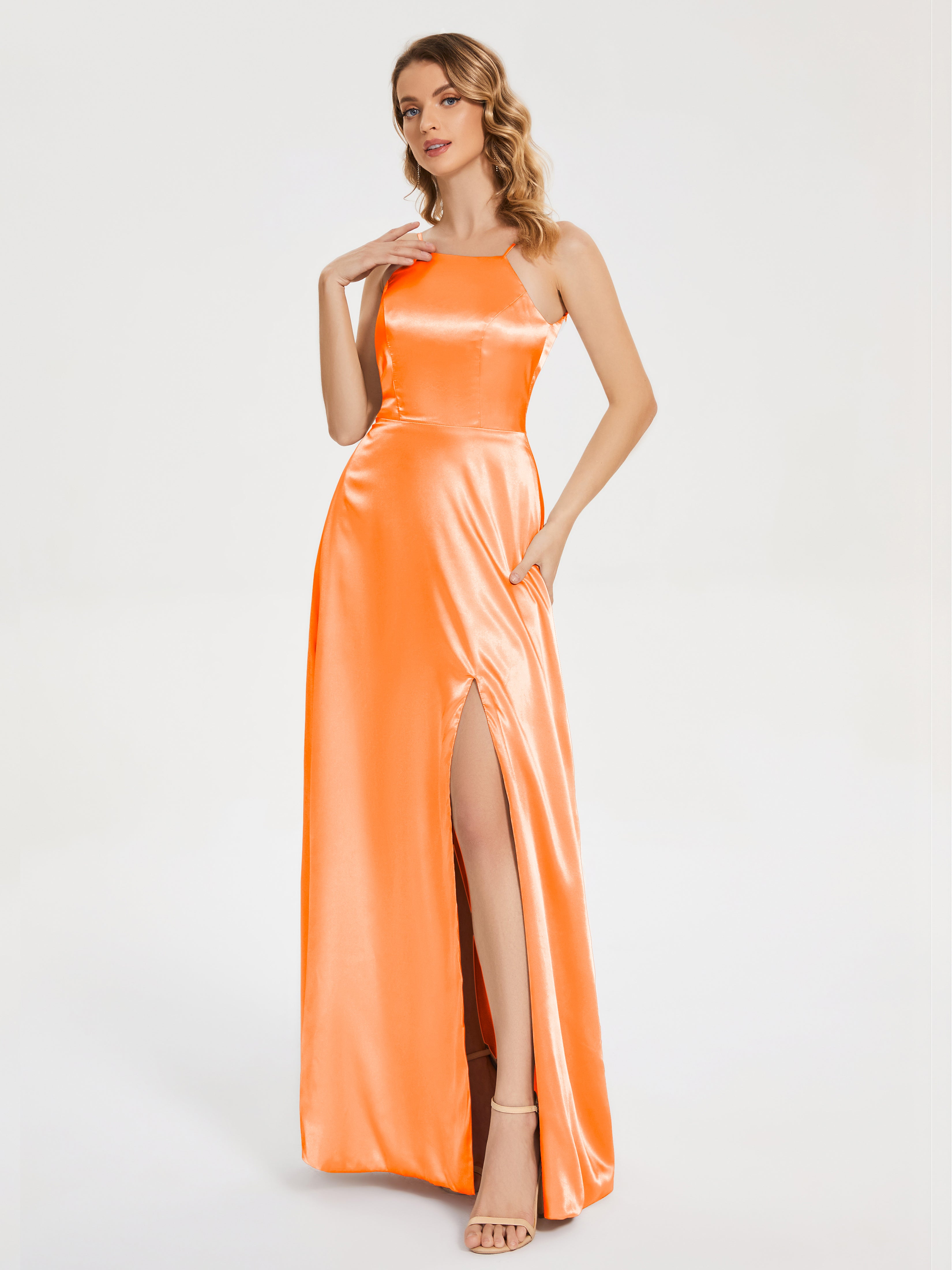 Miriam Backless Soft Satin Bridesmaid Dress with Slit