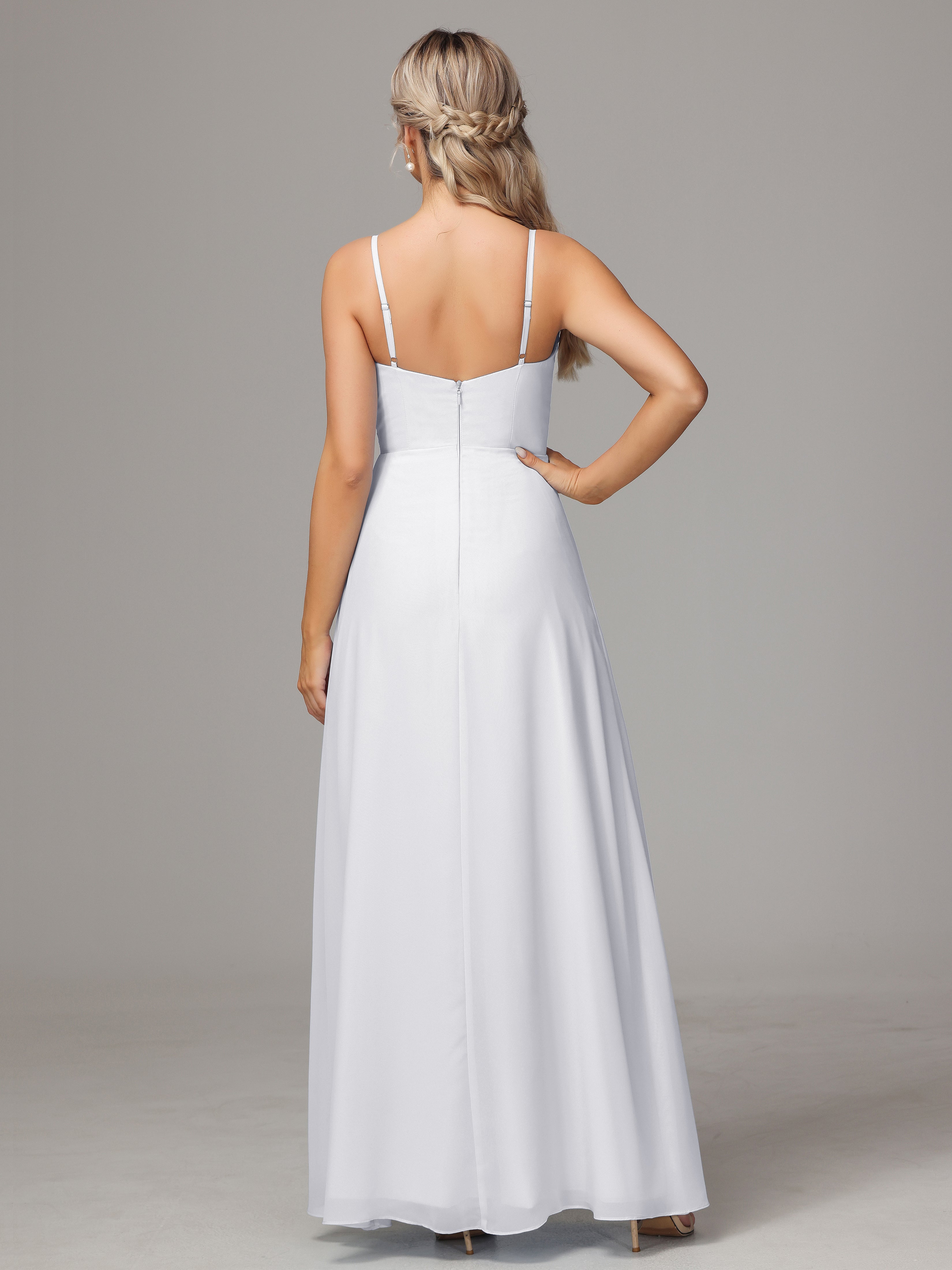 V Neck Spaghetti Straps Chiffon Wedding Guest Dress With Slit