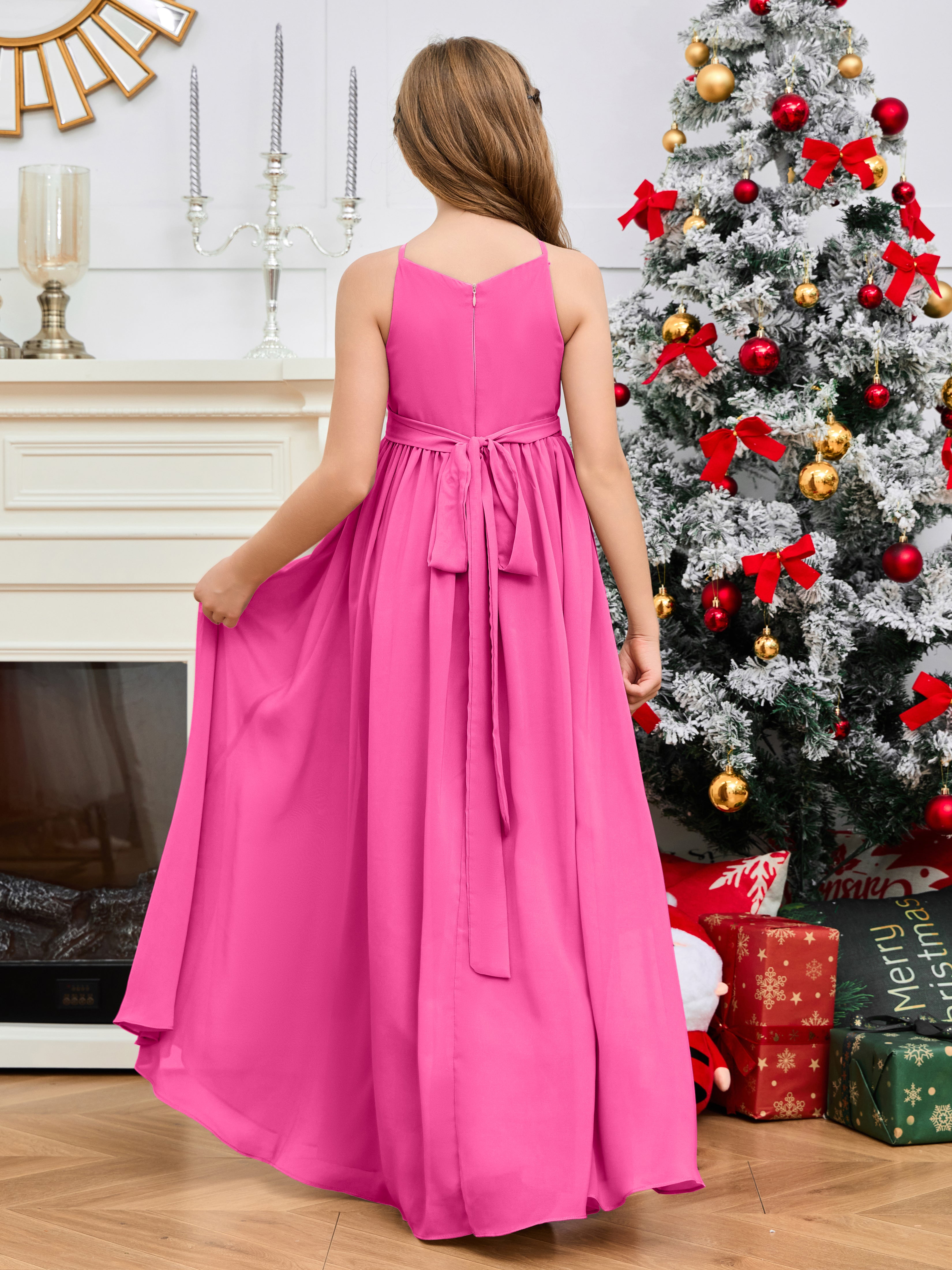 Halter Floor-Length Chiffon Junior Bridesmaid Dress