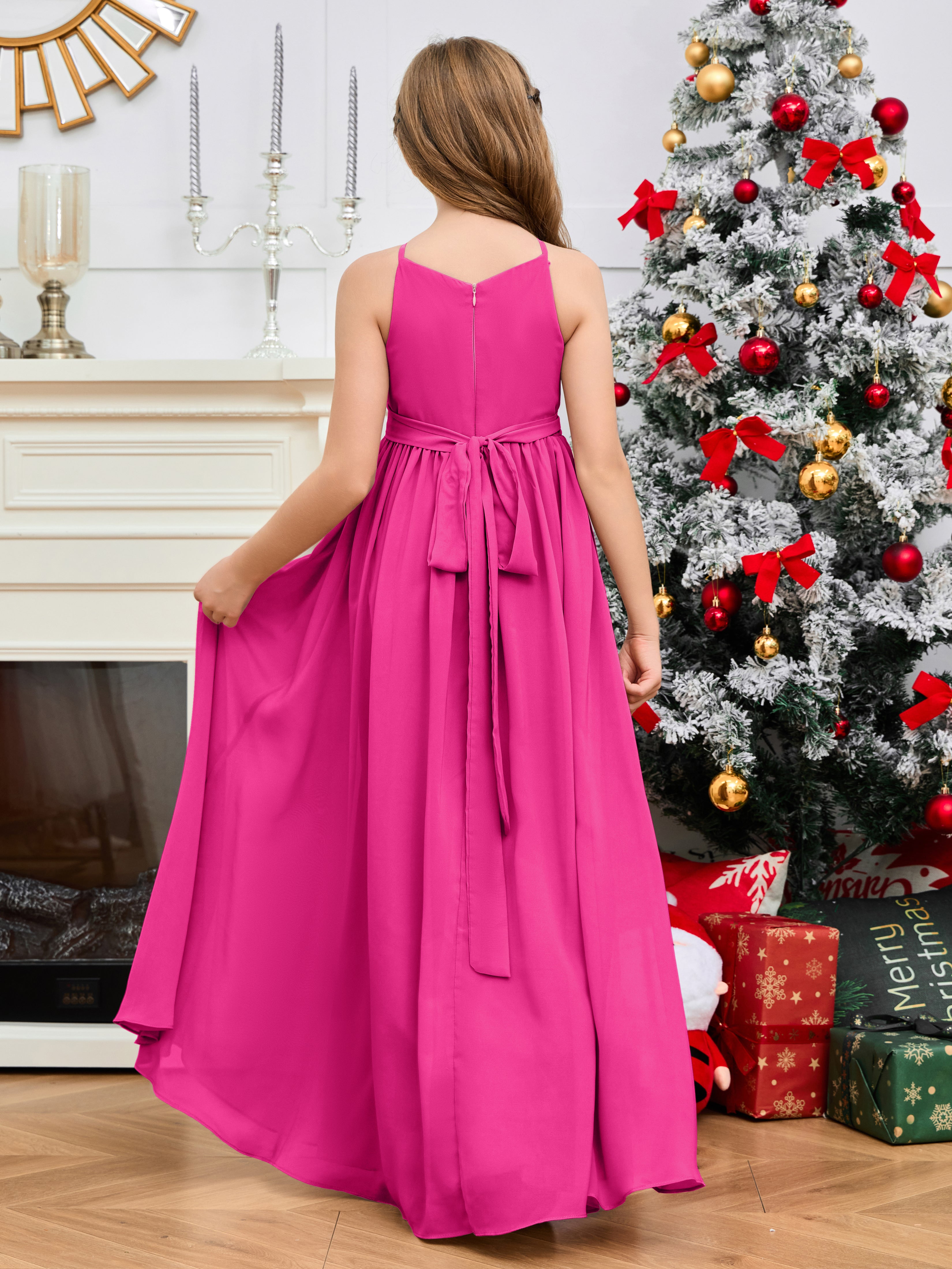 Halter Floor-Length Chiffon Junior Bridesmaid Dress